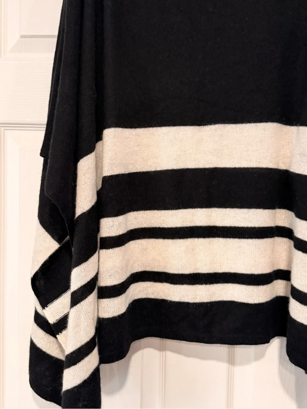 J. Crew Black & White Striped Cashmere & Merino Wool Blend Sweater Poncho #458 - Picture 8 of 13